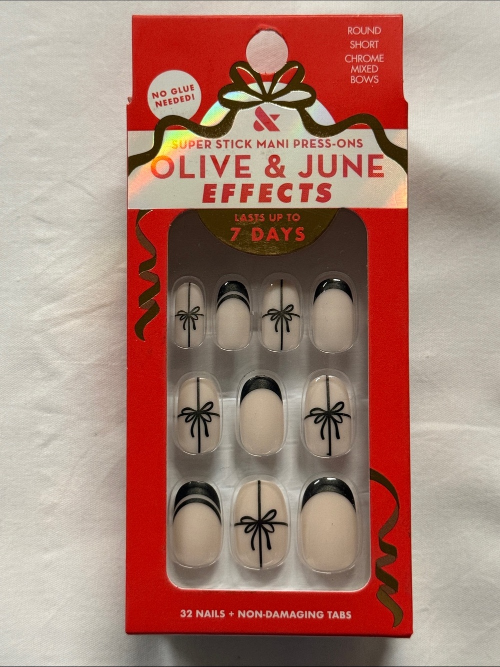 Olive and June Super Stick Mani Press On Nails in Chrome Mixed Bows